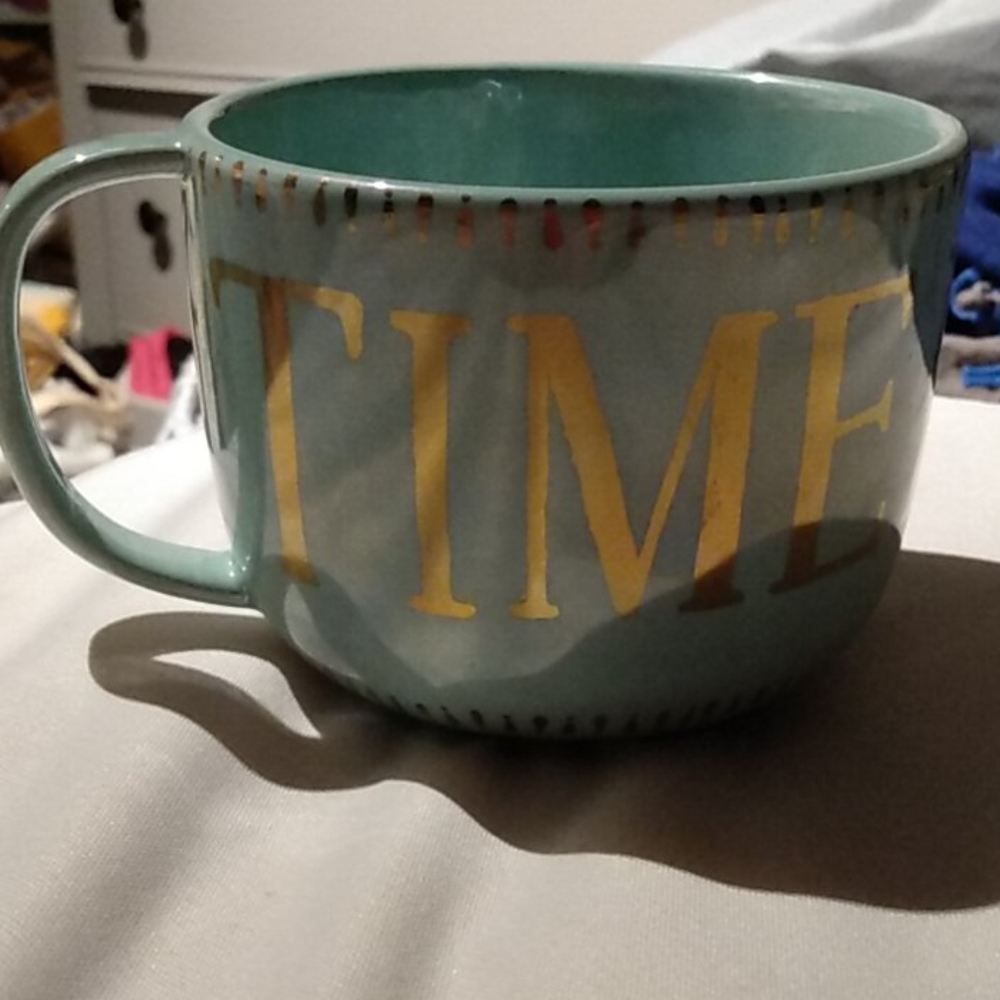 Anthropologie Seafoam Green and Gold Ceramic Mug